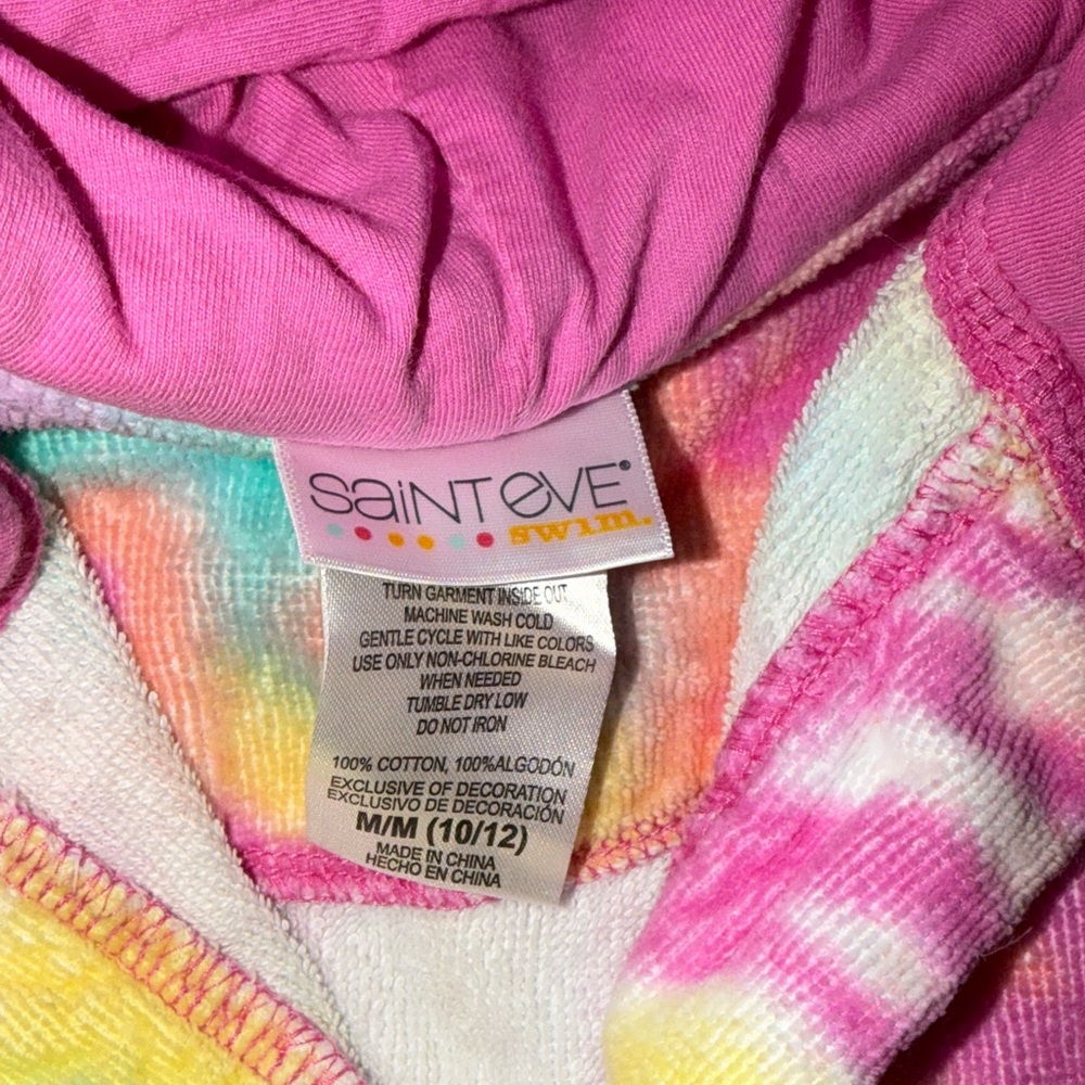 EUC Saint Eve Pink tie dye Flamingo Hooded Bathrobe cotton towel beach cover up - Picture 2 of 6